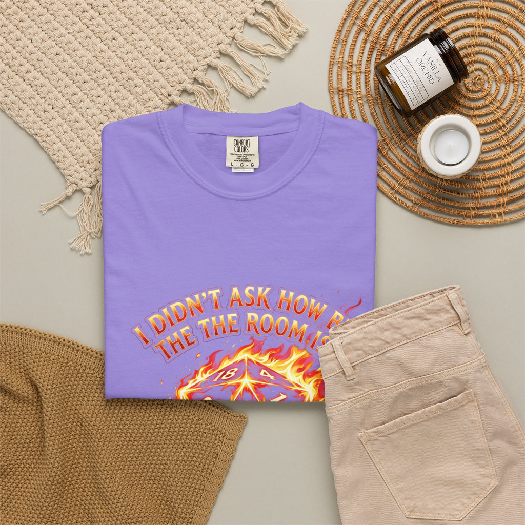 T‑Shirt — 'I Didn't Ask How Big the Room Was, I Said I Cast Fireball' Flaming D20 Gamer Tee