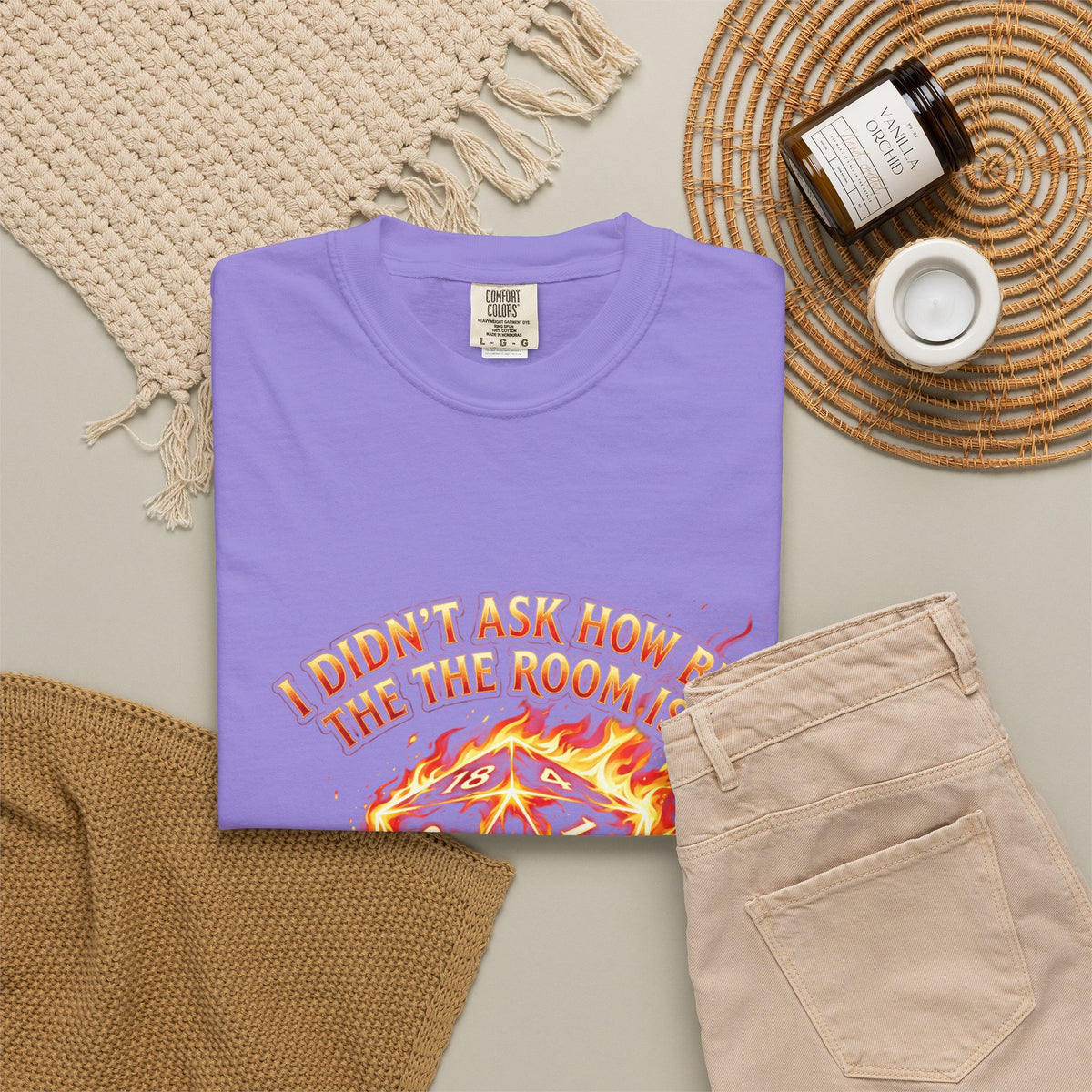 T‑Shirt — 'I Didn't Ask How Big the Room Was, I Said I Cast Fireball' Flaming D20 Gamer Tee