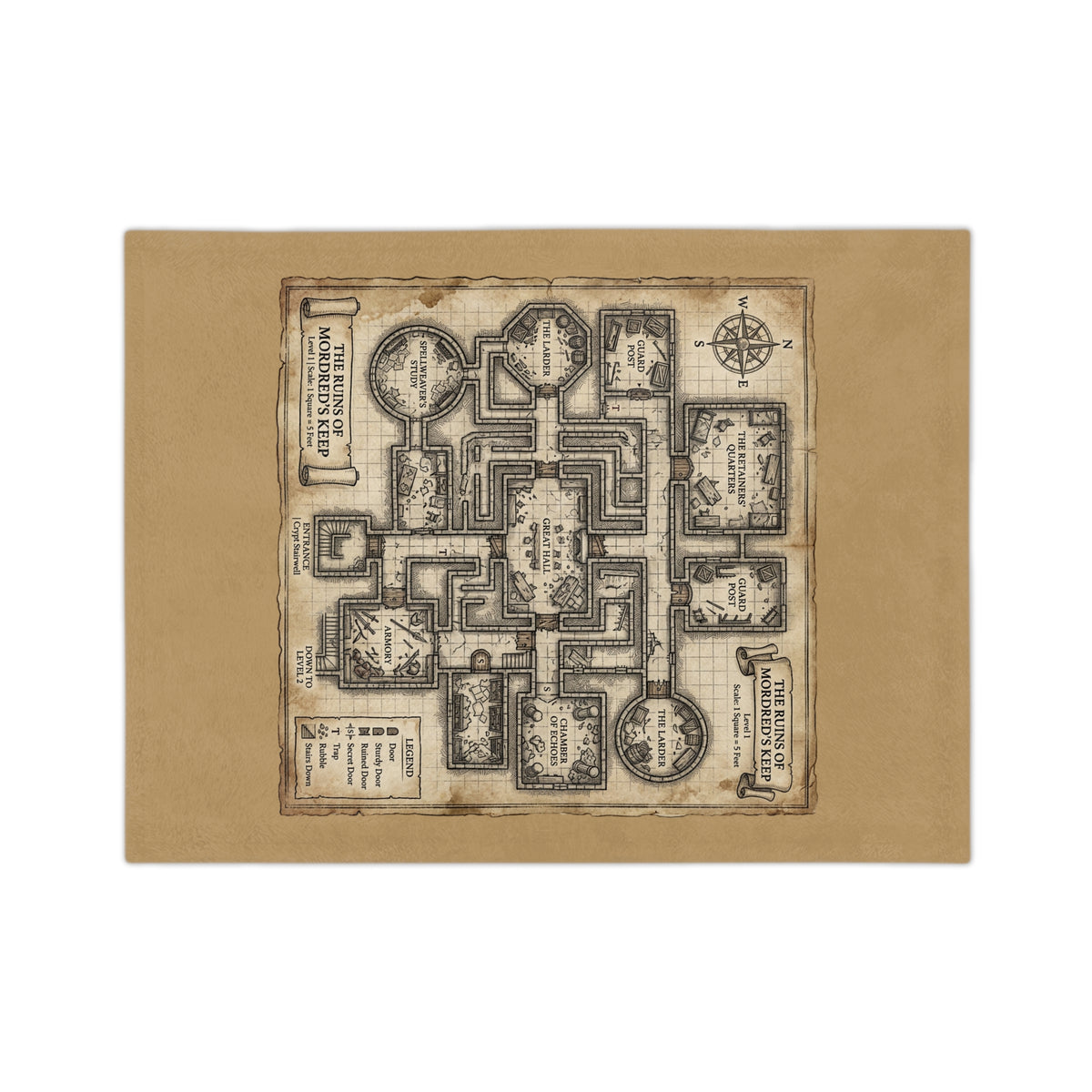 Dungeon Map Microfiber Blanket — Vintage RPG Map Throw