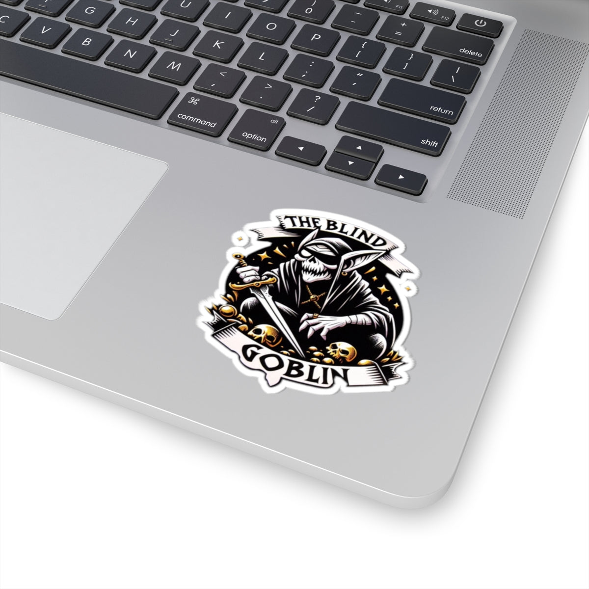 The Blind Goblin Kiss-Cut Sticker — Dark Fantasy Skull Goblin Laptop Decal