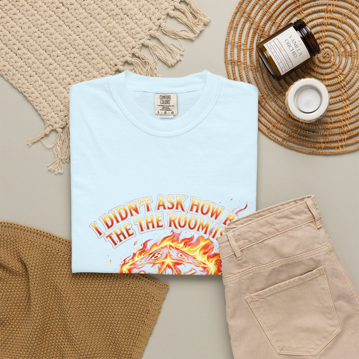 T‑Shirt — 'I Didn't Ask How Big the Room Was, I Said I Cast Fireball' Flaming D20 Gamer Tee