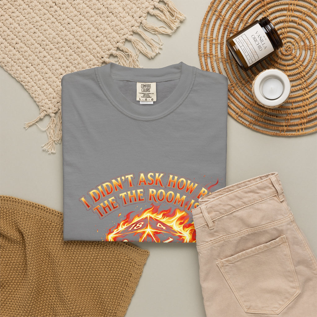 T‑Shirt — 'I Didn't Ask How Big the Room Was, I Said I Cast Fireball' Flaming D20 Gamer Tee