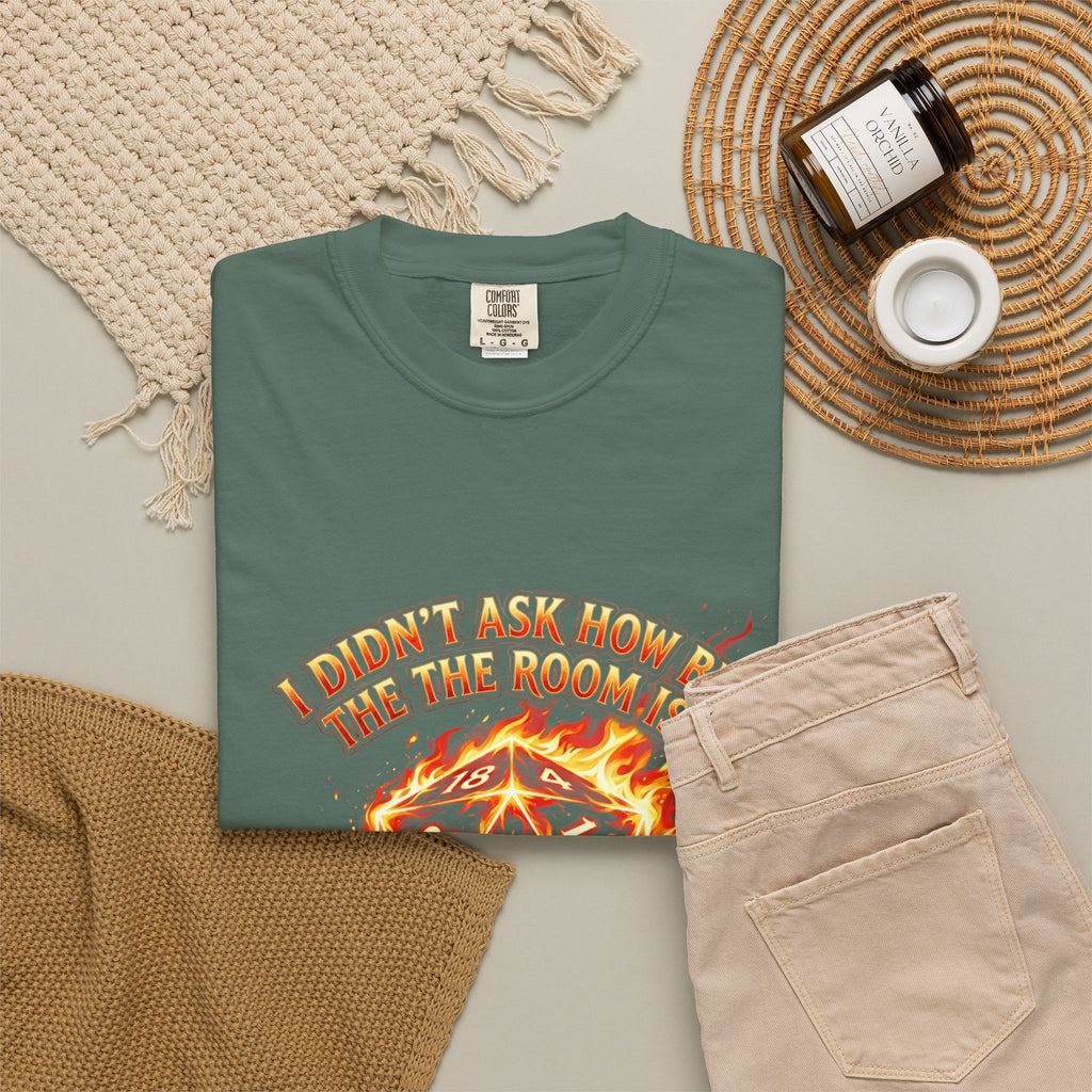 T‑Shirt — 'I Didn't Ask How Big the Room Was, I Said I Cast Fireball' Flaming D20 Gamer Tee