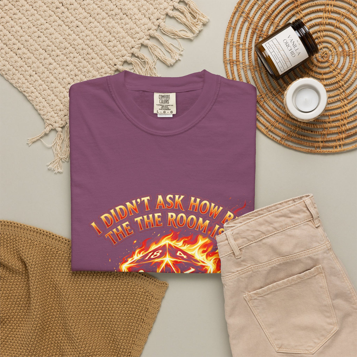 T‑Shirt — 'I Didn't Ask How Big the Room Was, I Said I Cast Fireball' Flaming D20 Gamer Tee