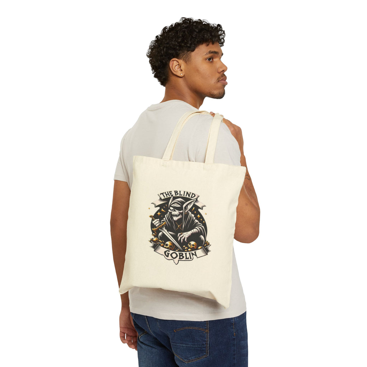Cotton Tote Bag — "The Blind Goblin" Dark Fantasy Illustration