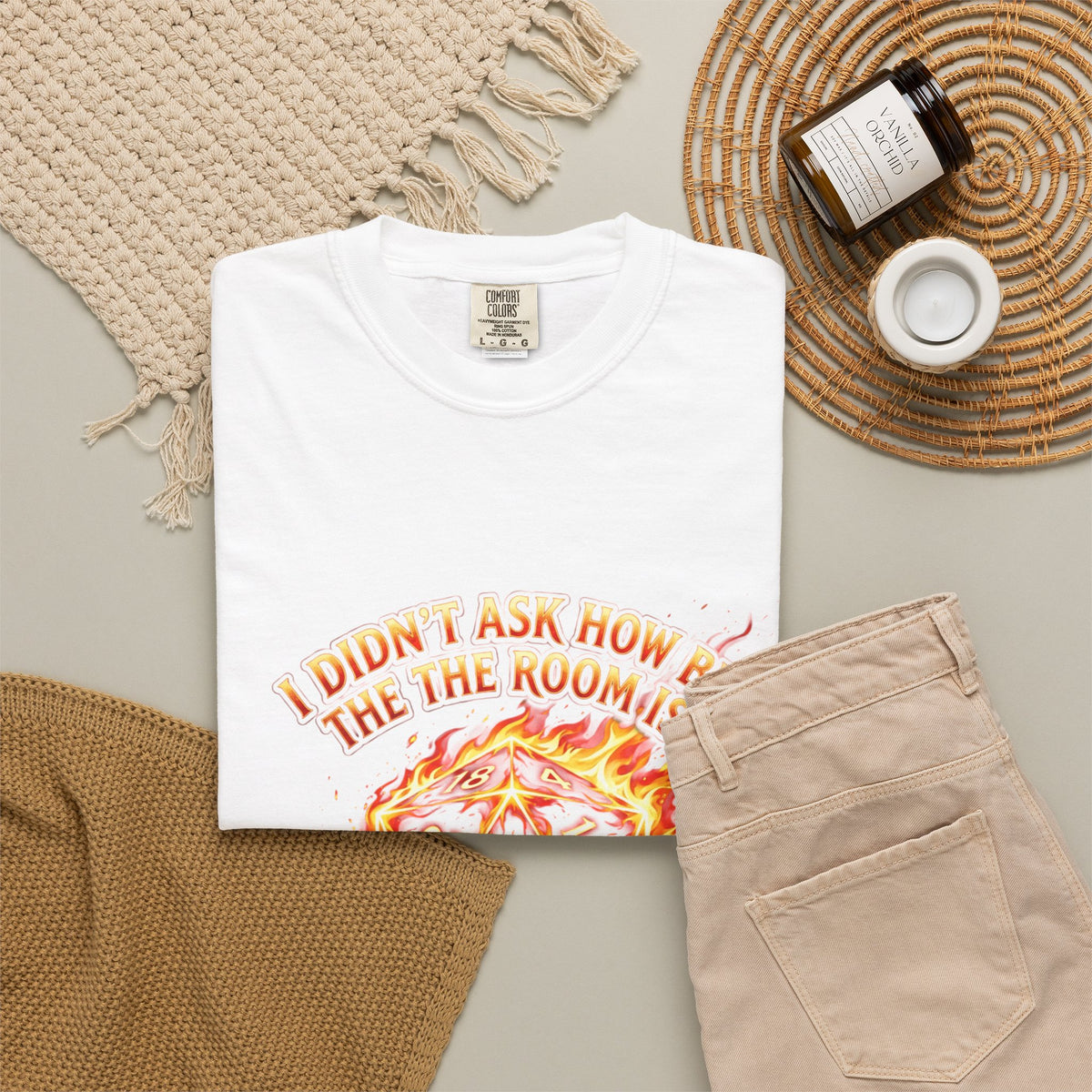 T‑Shirt — 'I Didn't Ask How Big the Room Was, I Said I Cast Fireball' Flaming D20 Gamer Tee