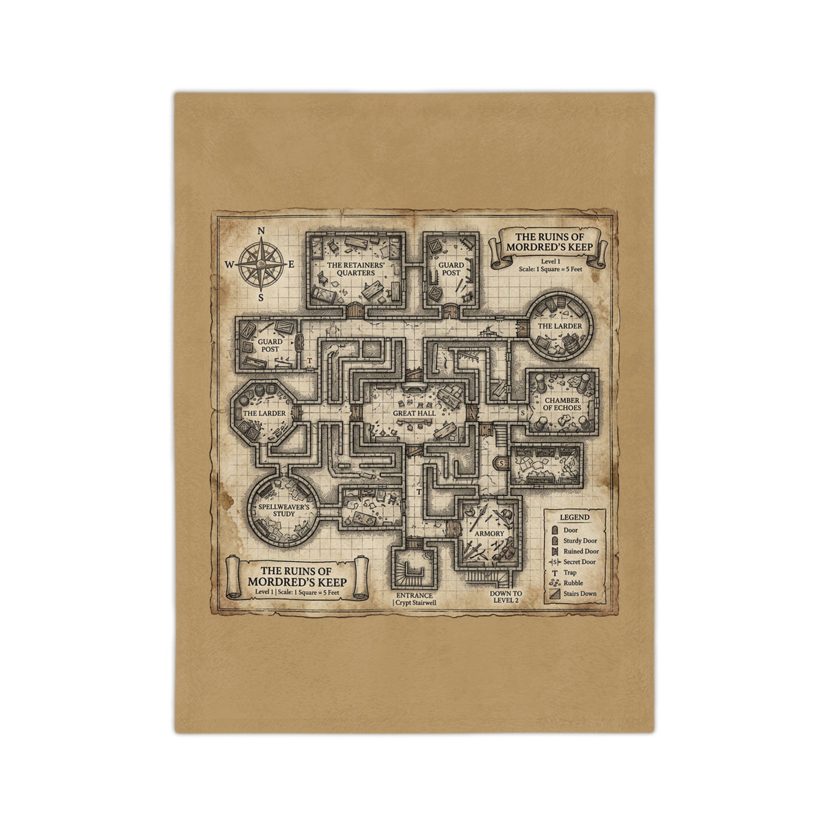 Dungeon Map Microfiber Blanket — Vintage RPG Map Throw