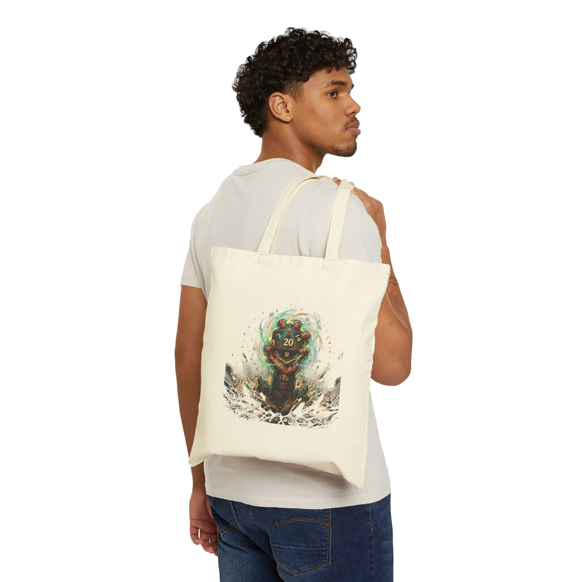D20 Critical Hit Canvas Tote Bag — Fantasy RPG Dice Art Tote