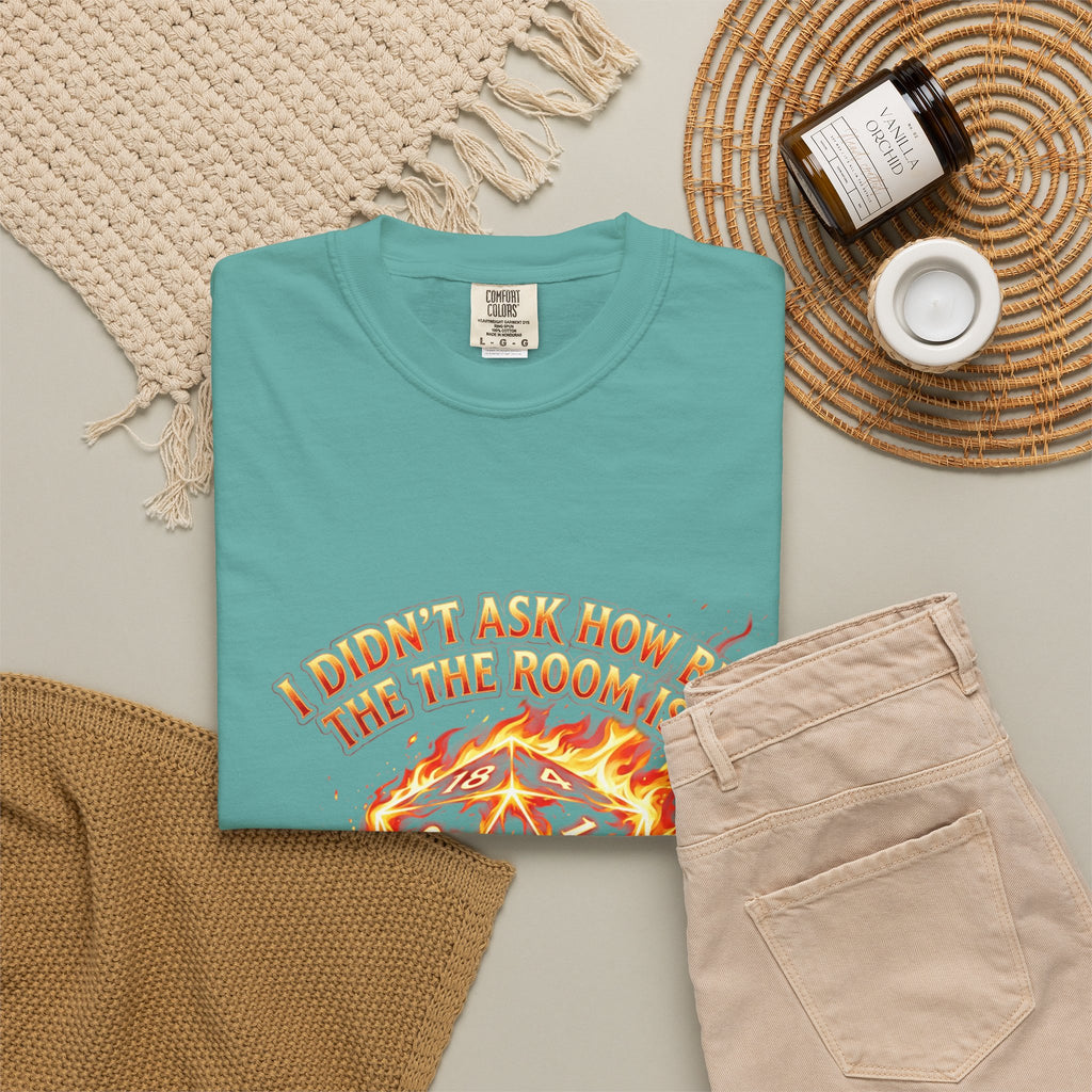 T‑Shirt — 'I Didn't Ask How Big the Room Was, I Said I Cast Fireball' Flaming D20 Gamer Tee