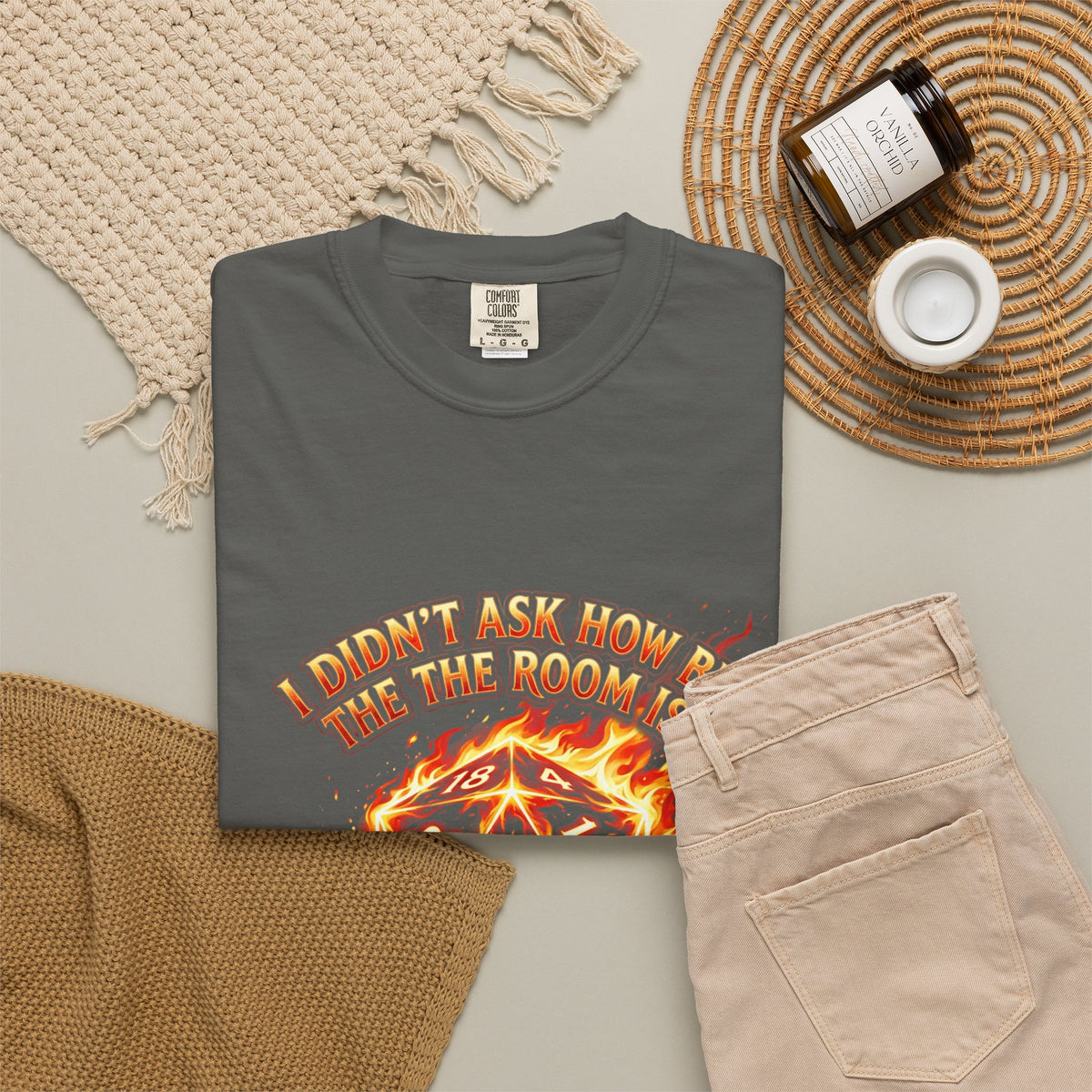 T‑Shirt — 'I Didn't Ask How Big the Room Was, I Said I Cast Fireball' Flaming D20 Gamer Tee
