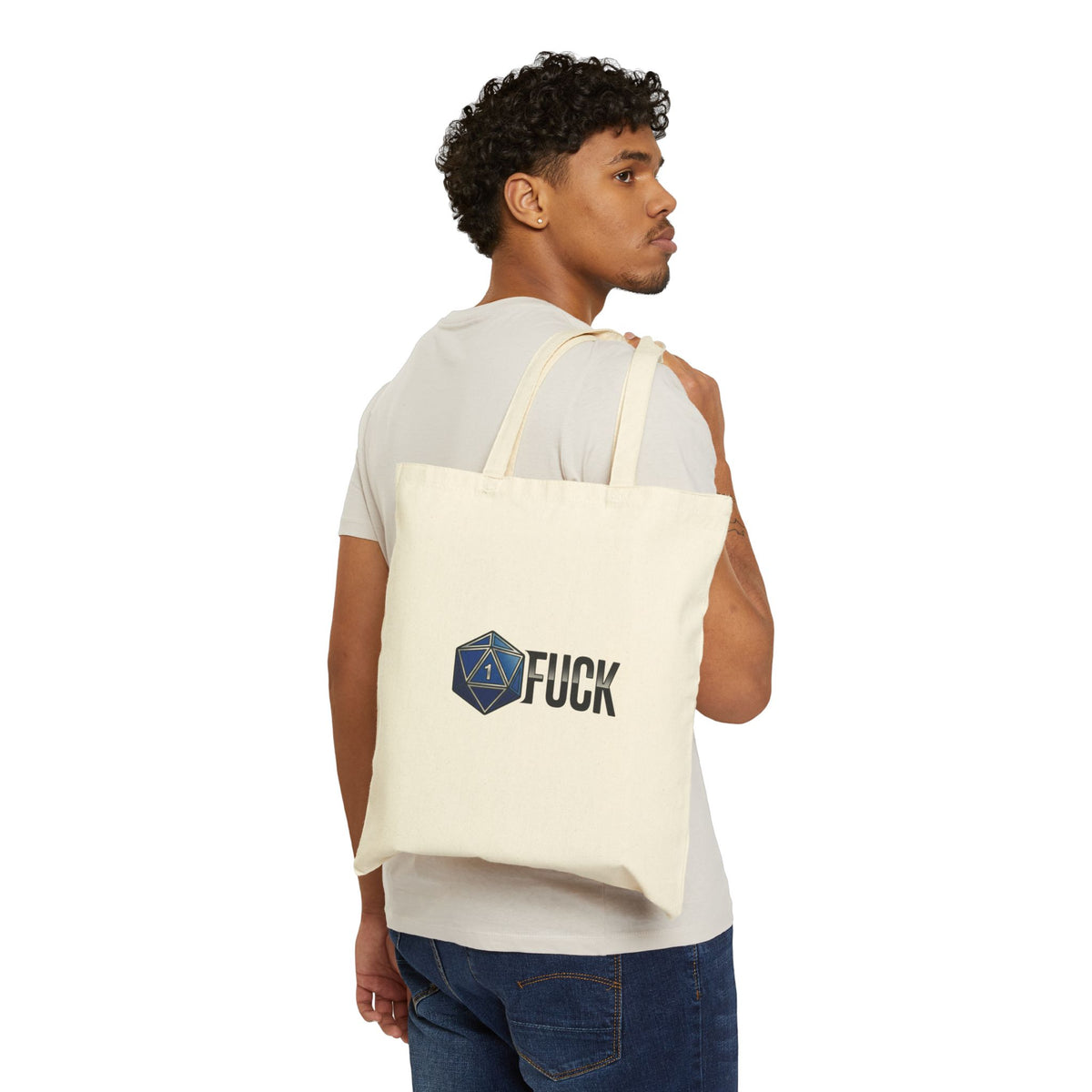 Cotton Tote Bag — Small D20 Graphic with “F*ck” Text, Funny RPG Gamer Tote