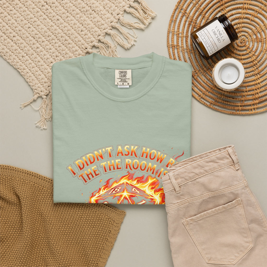T‑Shirt — 'I Didn't Ask How Big the Room Was, I Said I Cast Fireball' Flaming D20 Gamer Tee